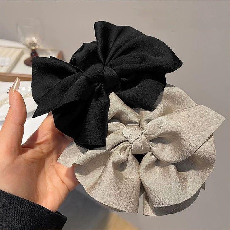 French Black Bowknot Hair Claws Large Shark Clips Fabric Art Bow Hair Clips For Women Sweet Headwear Hair Accessories