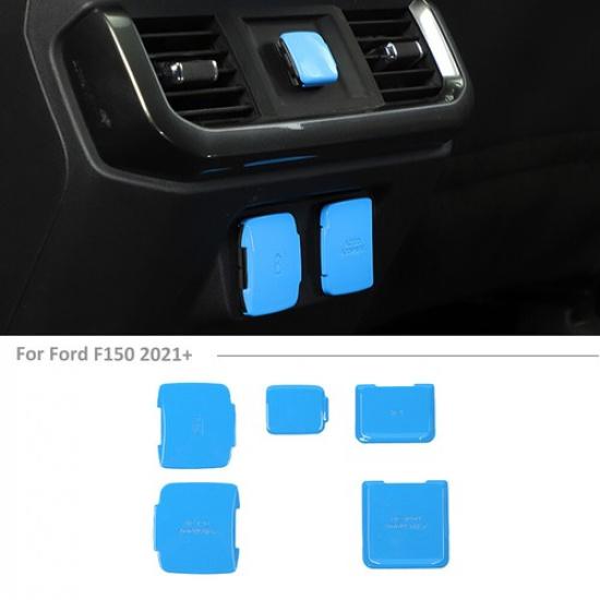 5pcs Center Console Power Socket Panel Trim Cover For Ford F150 + Light Blue
