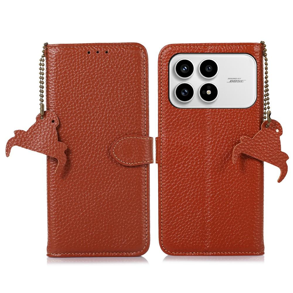 

For Xiaomi Poco F8 Pro/Redmi K90 5G Case RFID Blocking Genuine Cow Leather Phone Cover Litchi Texture