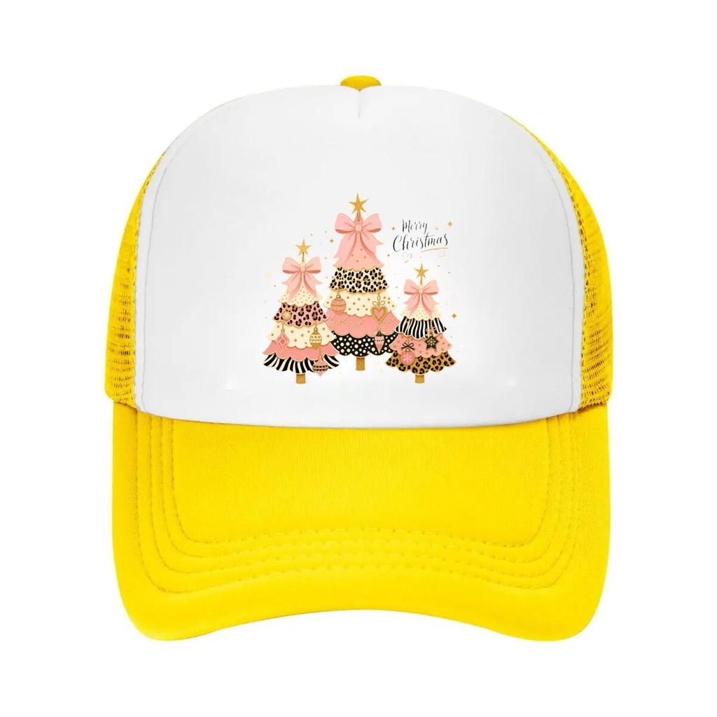 Pink Bow Leopard Holiday Trees Mesh Baseball Cap Casual Hat Outdoor  For Womens Unisex FeUnisex