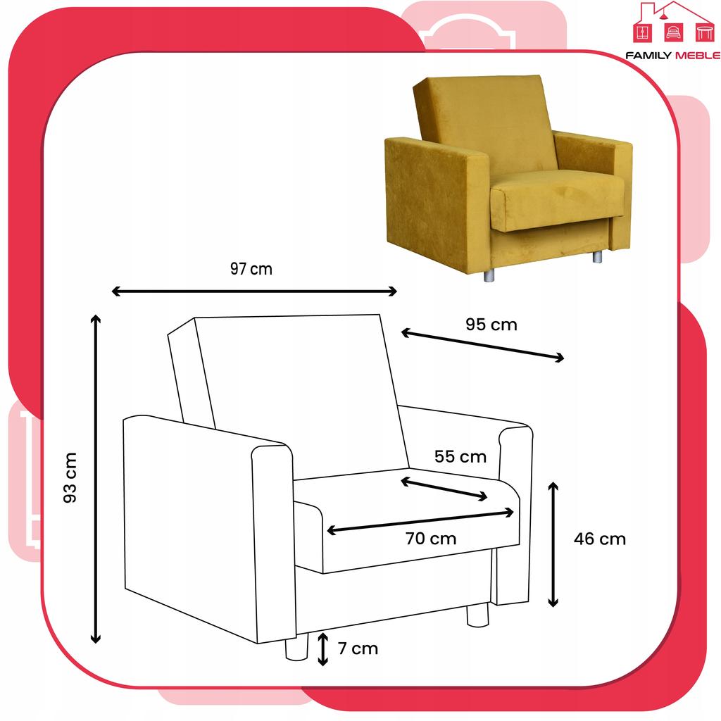 Alicja Reclining Armchair for Sleeping with a Container Family Meble Yellow Gold