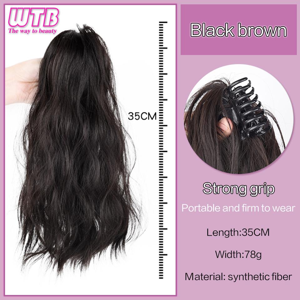 WTB Damen-Haarverlängerung, synthetischer kurzer, lockiger Pferdeschwanz, Clip-Haarverlängerung, schwarzbrauner Pferdeschwanz