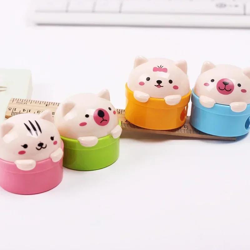 3 stk Plast Blyantspissere Flerfarget Farge Kawaii Gris og Dyreformet Koreansk Skoleartikler Læremateriell for Barn
