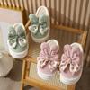 Women Winter Warm Indoor Bows Cotton Slippers Female Indoor Fluffy Cotton Shoes New Couple Plush Comfort Soft Sole House Slides
