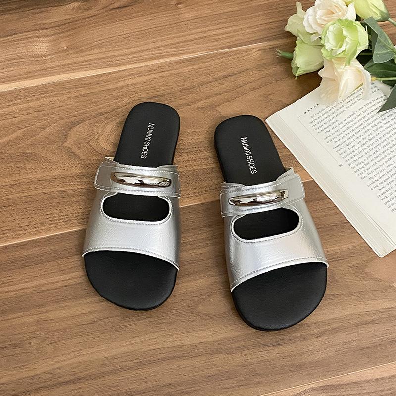 

Velcro summer fun slippers 2025 summer new cute versatile premium flat cool slippers 40 серебряный