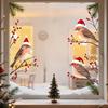 Christams 3 Birds in Red Santa Hat Window Clings, Xmas Theme Flower Birds Design Glasses Decorations, 11.8 * 10.6Inches Size Chritsmas Window