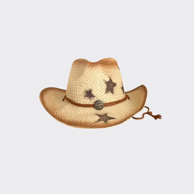 Western Cowboy Hat Straw Hat Women's Summer Big Brim Beach Seaside Travel Vacation Straw Shade Sunscreen Hat