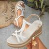 Fashion Elegant Nude Cross Strap Sandals Women 2025 Summer Crystal Buckle Wedge Heels Sandals Women Bohemia Soft Sole Beach Sandals