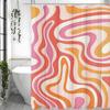 Retro Aesthetic 70's Swirl Abstract Shower Curtain, 80's 70's 60's Retro Cute Boho Orange Beige Bathroom Decorative Shower Curta