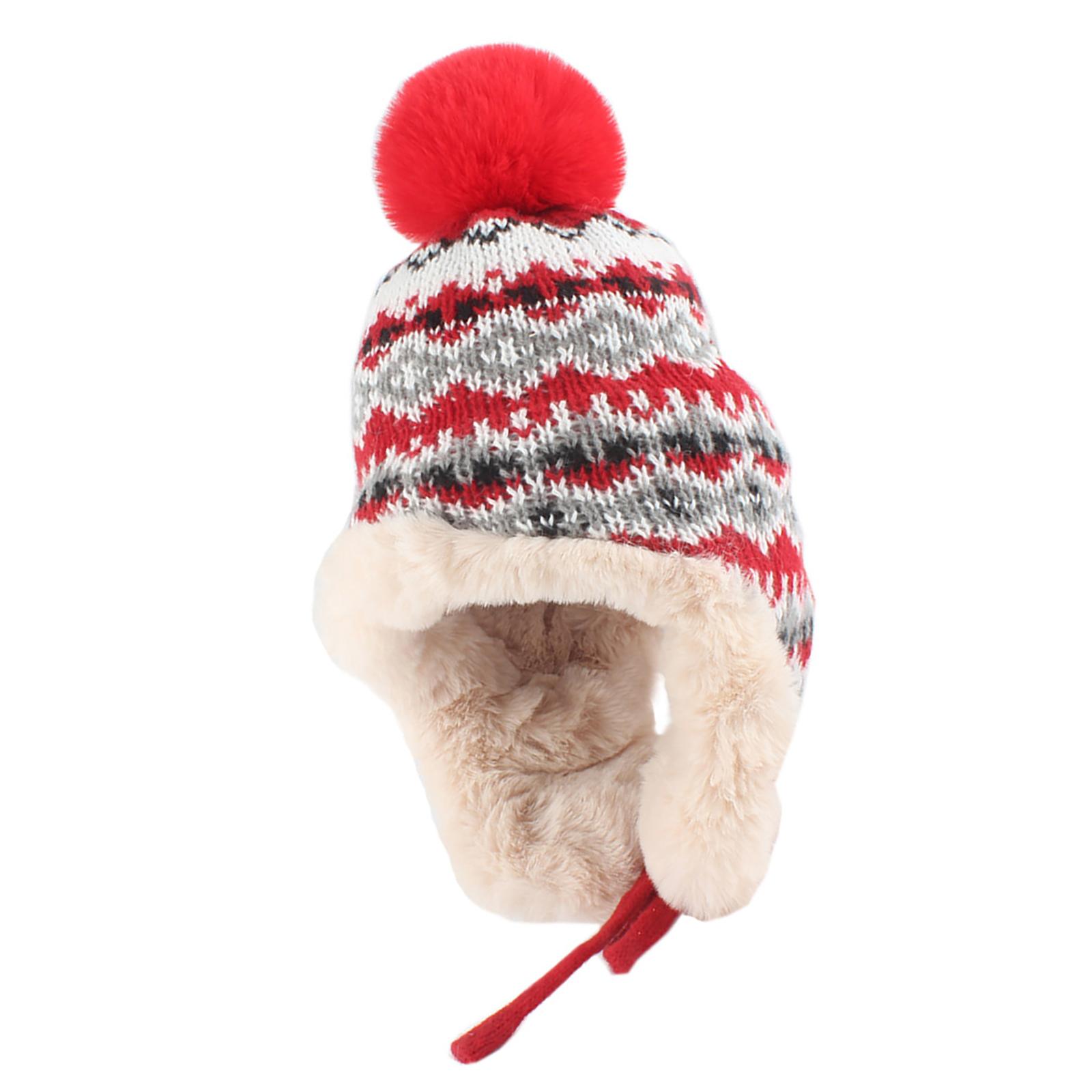 

Winter Hat Handmade Beanies Caps Thick Knitted Hat Warm Hat Lovely Pom Crochet Hat Ear Protection Beanies Hat красный