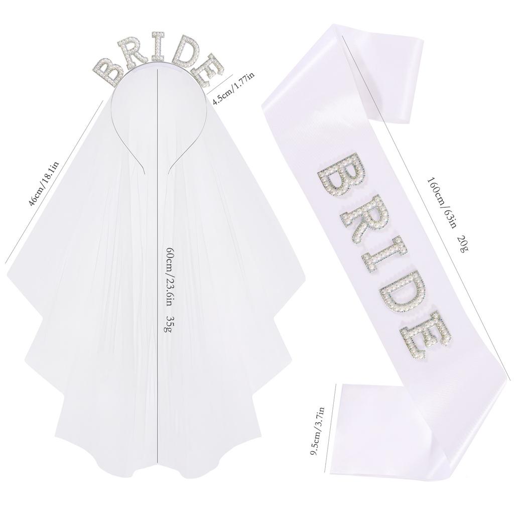 Bride-To-Be Pearl Headband Veil Shoulder Strap 2-Piece Bride Single Pie Headband Wedding Essential Dress