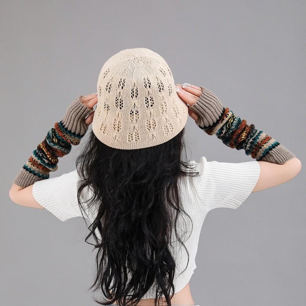 Bohemian Style Knitted Fingerless Sleeves Thickened Warmer Long Cuff Y2K Star Arm Cover  Winter