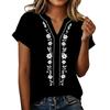 Women V Neck Embroidered Short Sleeve Casual Loose Fit Shirt Top with Floral Pattern for Daily Wear and Comfortable Style