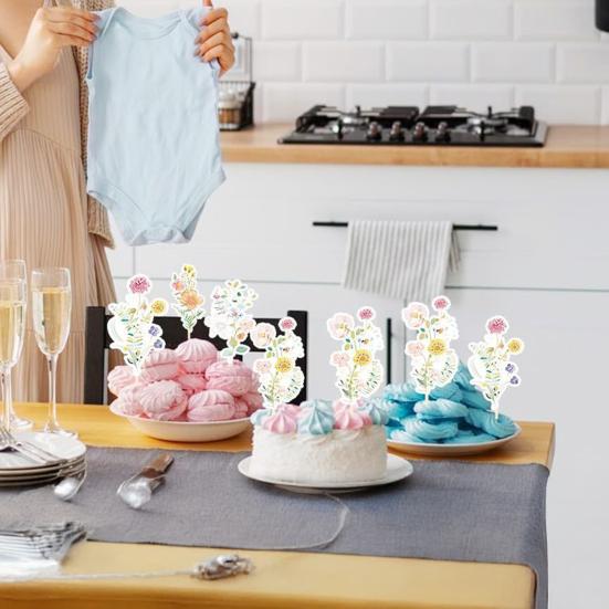 Wildflower Cupcake Toppers Baby Shower Floral Cake Topper Decoration for Baby Shower Birthday Party Supplies