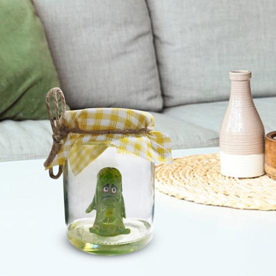 Grumpy Pickle Sculpture In Clear Jar Sad Anxious Pickled Cucumber Figurine Statue Home Office Desktop Decoration Ornament Christmas Gift