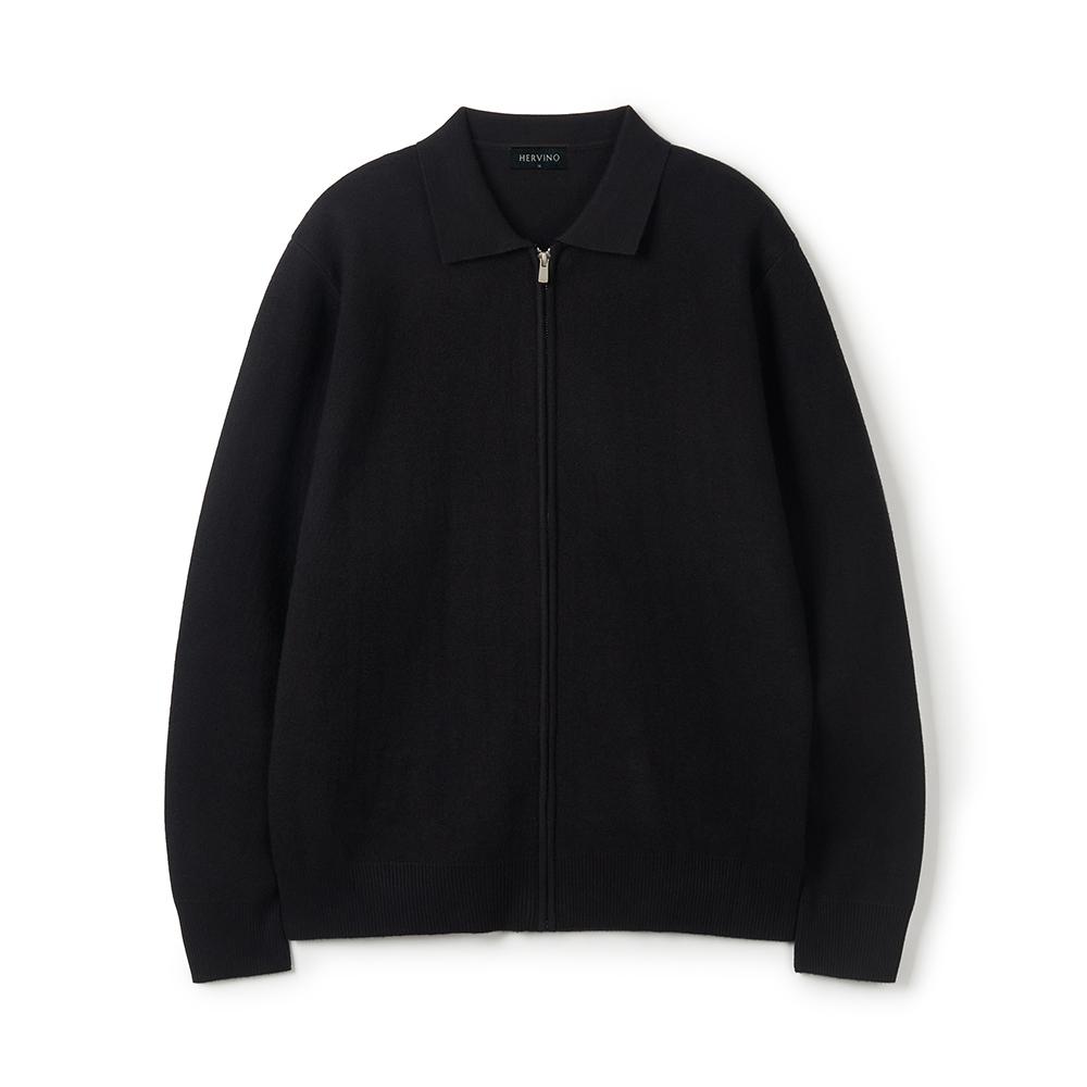 HERVINO Soft Zip-Up Collar Muscle Knit [Black]