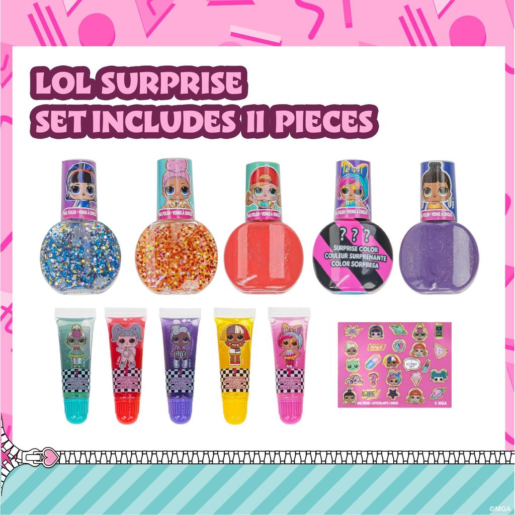 TownleyGirl LOL Nail Polish for Includes a Surprise Lip and Nail Set Peel-Off Kids, Bottle! Stickers, 11-Piece [Item]