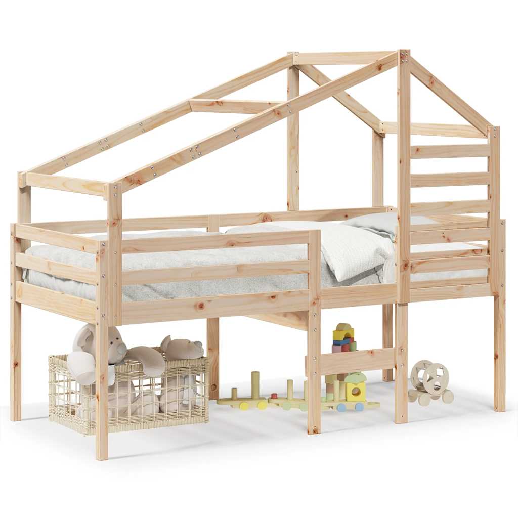 Vidaxl High Bed With Roof, 80X200 Cm, Solid Pine Wood