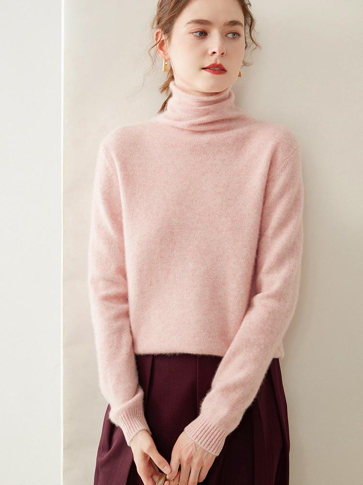 Women's High Neck Cashmere Knit Top - Soft, Fashionable, Skin-Friendly Long Sleeve Sweater