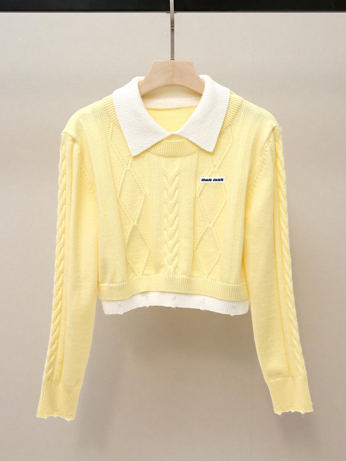 

Autumn Sweet Style Two-Piece Knit Sweater with Turn-Down Collar Medium жёлтый