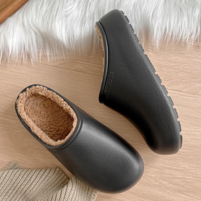 

Winter non-slip couple cotton slippers deodorant bag head one pedal plus cotton Boken waterproof slippers men keep warm 35-36