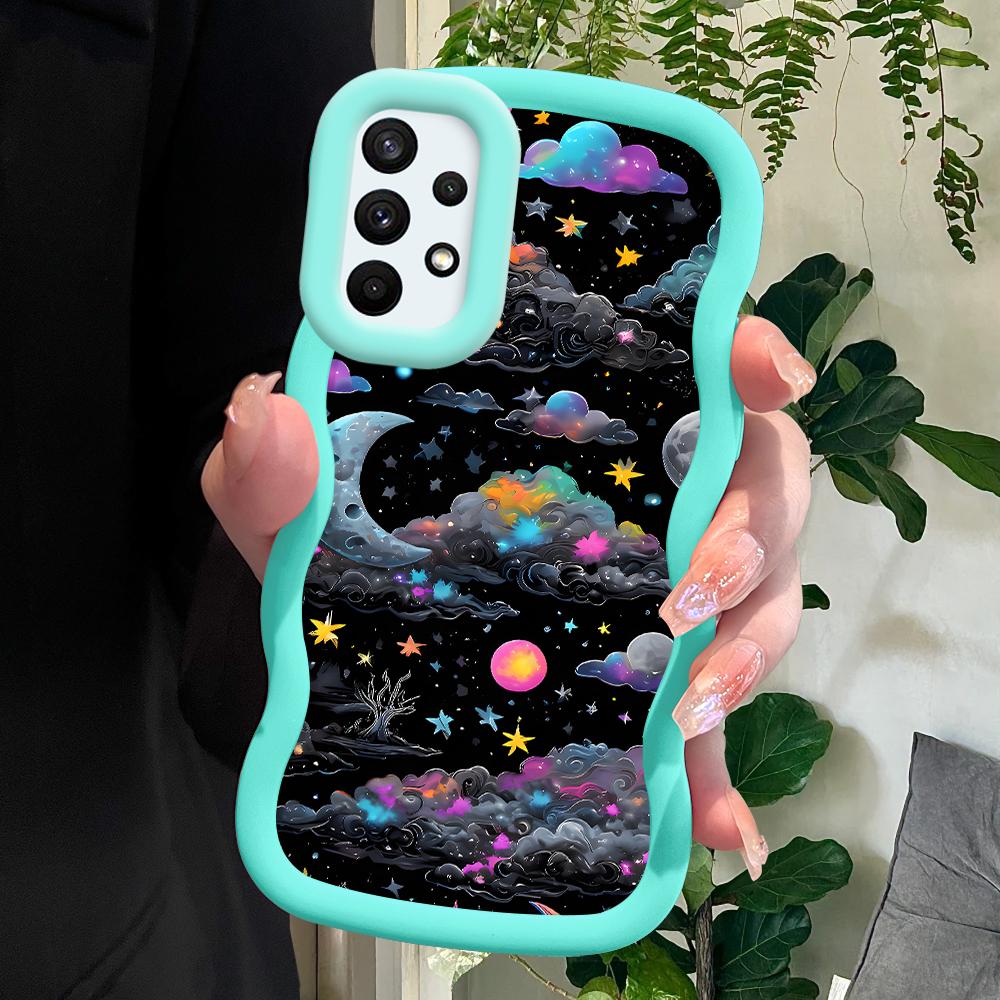 

Окрашенный узор Big Wave Edge Мягкий силиконовый материал Macaron чехол для телефона противоударный защитный резиновый чехол для Samsung Xiaomi Poco Redmi Xiaomi Poco C75 5G синий