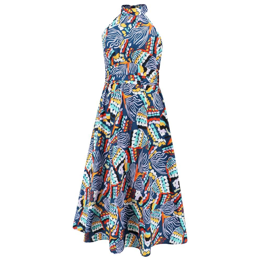 GMXIA Women's Fashion Summer Spring Floral Print Sleeveless Half Turtleneck Casual Dresses