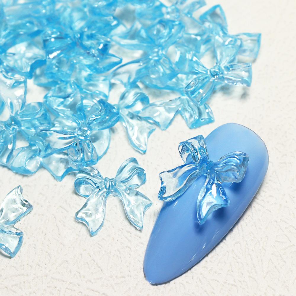 1Bag Pink Candy Ribbon Bows 3D Nail Charm Transparent Jelly Color Summer Nail Decoration Accessories DIY Manicure Decor Parts