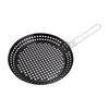 Portable Round Perforated BBQ Grill Pan with Wooden Handle