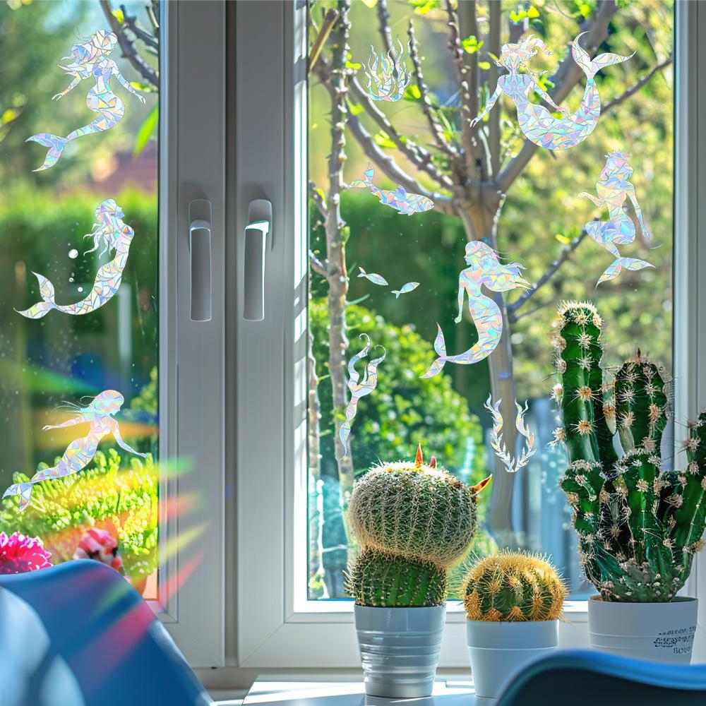 Unterwasserwelt Meerjungfrau Seetang Glastüren und Fenster Heimverschönerung Fensteraufkleber
