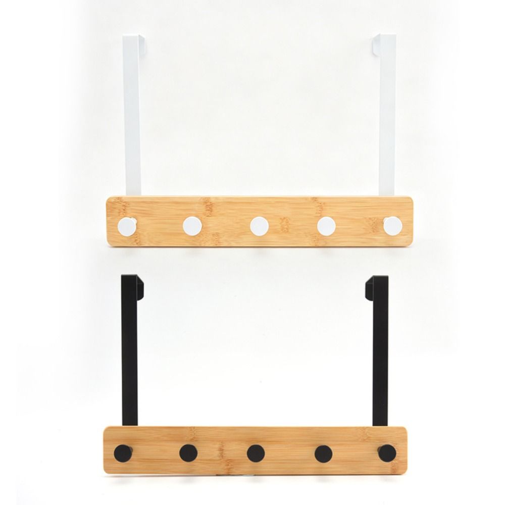 6 Hooks Over The Door Hooks Natural Bamboo Hat Hanger No Drilling Towel Hanger Closet Organizer