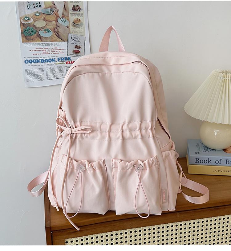 Schoolbag Niche Design Pleated Backpack Women Travel Lightweight Cute Bow Schoolbag Junior High School Girls College Student Backpack