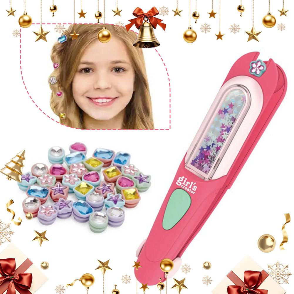 Girls Hair Decoration Kit Hair Gem Stamper With Reusable Shining Diamonds Bling Jewels Diy Styling Pretend Play Dress Up Toy