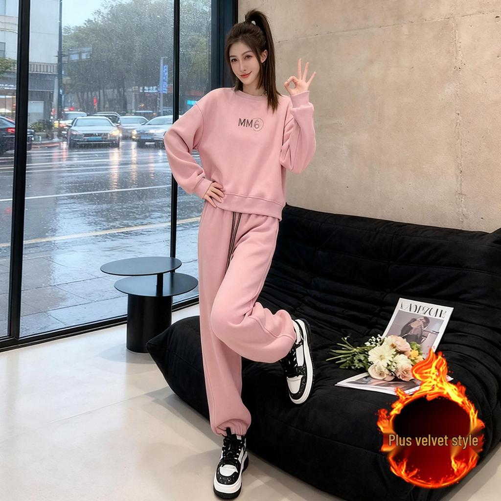 Korean Style Autumn/Winter 2025 Casual Hoodie & Wide-Leg Pants Set for Women