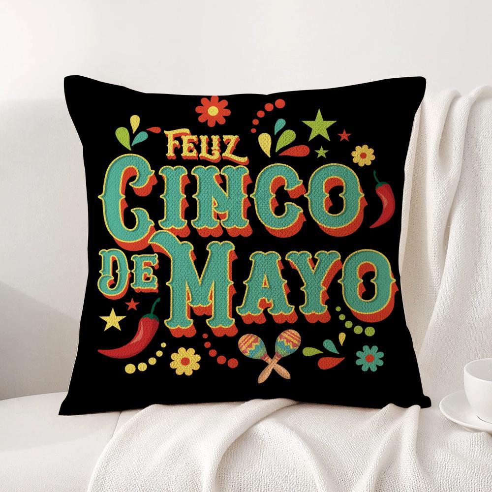 Cinco De Mayo Cushion Cover Natural Linen Organic Fabric Double-Sided Printing Sofa Home Decor Gift Pillow Cover