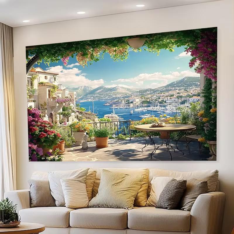 Amalfiküste Balkon Wandteppich, Küstenstadt und Blaues Meer für Wohnzimmer