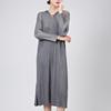 Women's Summer Casual Pleated Skirt Dress with Hood, Long Sleeves, Loose Fit, Plus Size, and High-End Slit Mid-Length Design.