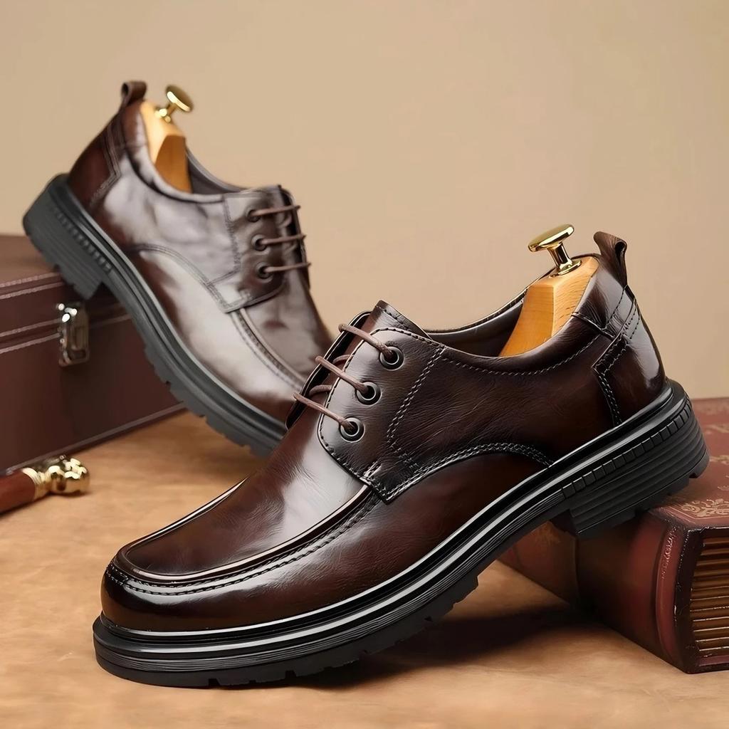 2026 Spring New Cowhide Wear-resistant Business Casual Comfortable Breathable Thick Sole High-end Formal Men's Leather Shoes