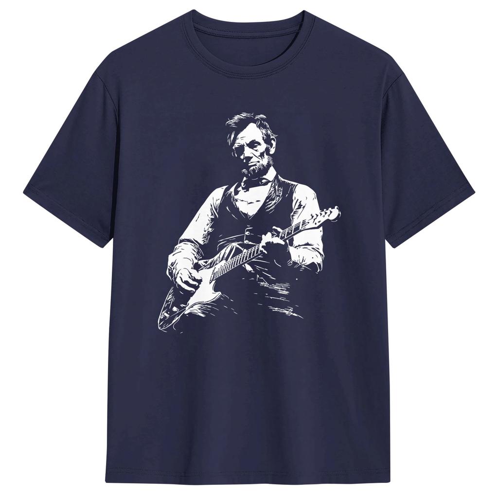 President Abraham Lincoln Playing Guitar Abe Lincoln Cotton T Shirt For Unisex Summer Awesome T Shirts Hippie Tee Shirt Tops