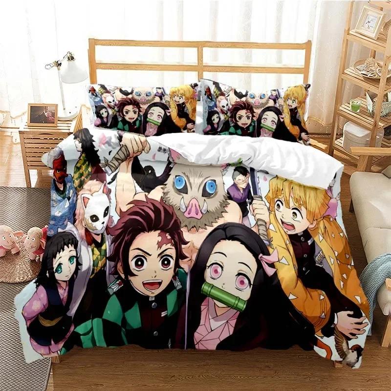 3D Tištěné Anime Demon Slayer Ložní Prádlo Nezuko Tanjirou Povlak na Přikrývku Dvojlůžko Jednolůžko Plný Queen King Dospělí Děti Povlak na Peřinu