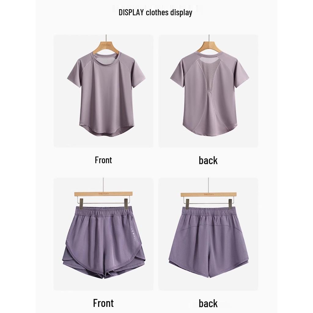 Women's Quick-Dry Yoga Set: Short Sleeve & Shorts - Slim-Fit, Elastic Activewear for Outdoor Sports