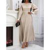 Europäischer & Amerikanischer Stil Taillenbetonendes Einfarbiges Plissee-Kleid - Lockerer Schnitt, Langärmlig, Sommerkollektion für Damen