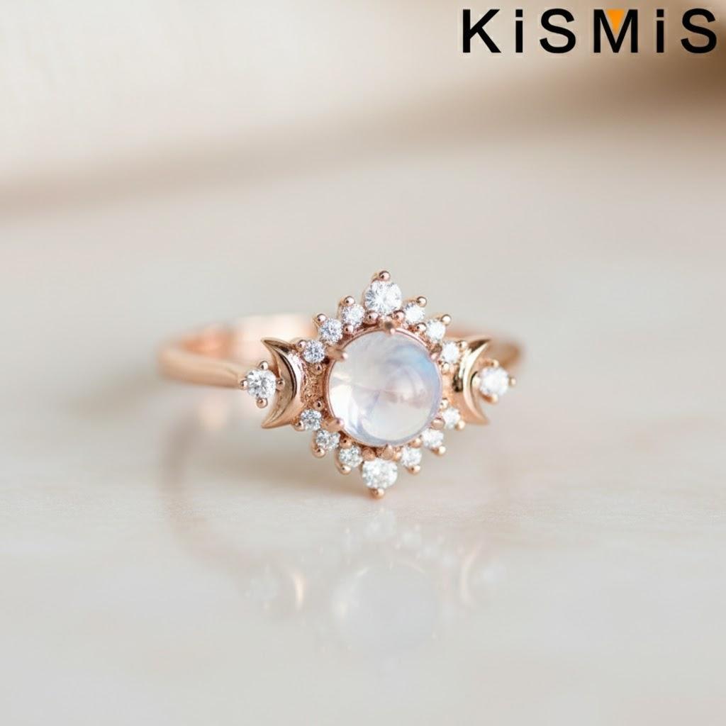 Fashion Woman Exquisite Simple Moon Ring Beautiful Generous Birthday Gift Party Jewelry Size 5-10