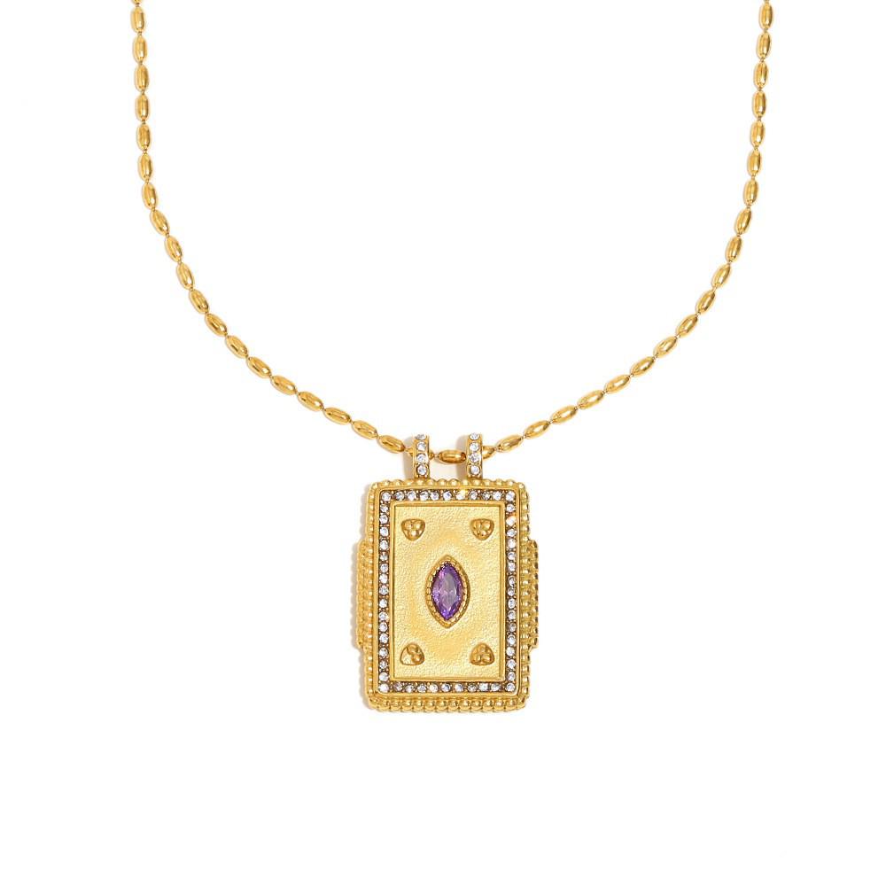 18K Gold-Plated Enamel Tarot Card Flower Pendant Necklace