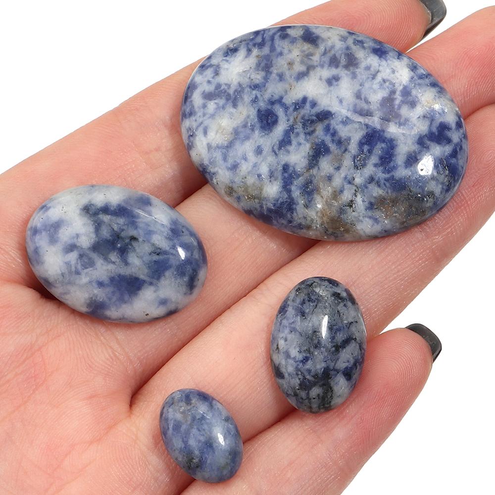 2-10 Stück Naturstein Cabochon Blaupunktstein Oval Flachrückseite Cabochon Lose Perle Für Schmuckherstellung DIY Ring Halskette Zubehör
