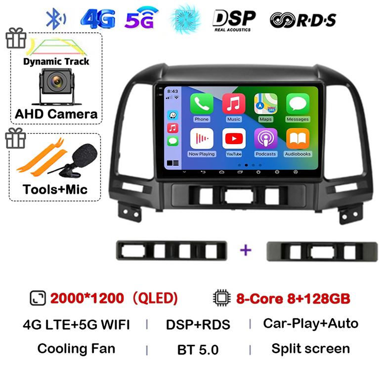 Android 14 Carplay Auto Car Radio For Hyundai Santa Fe 2 2006-2012 4G+WIFI Multimedia Player GPS 2Din Autoradio Stereo Head Unit