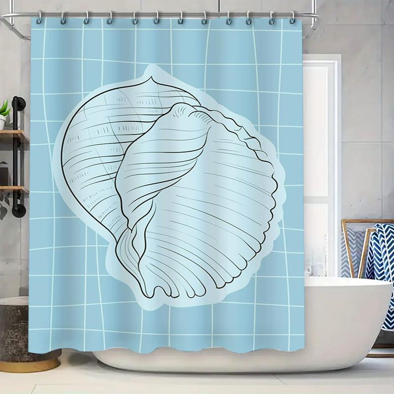 

Nautical Bath Curtain Set Marine Shell Design With Blue Grid Pattern For Bathroom Decor Waterproof Shower Curtains 48X72 Inches W60H190(CM)-1 Pcs