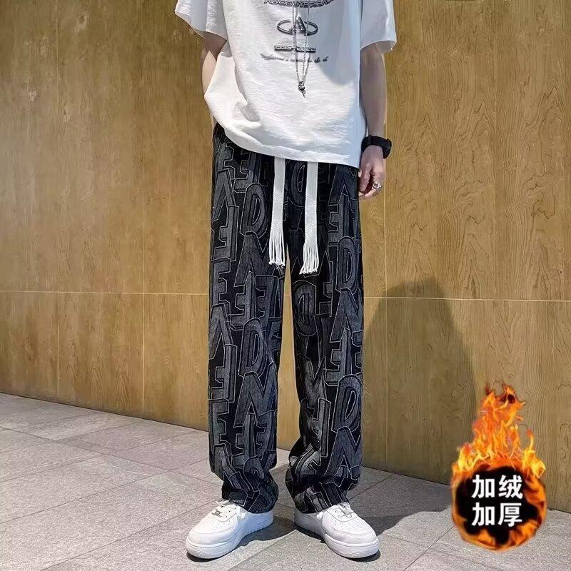 High Street Corduroy Casual Pants Men's Letters Printed Retro Fashion Trend Loose Straight Pants