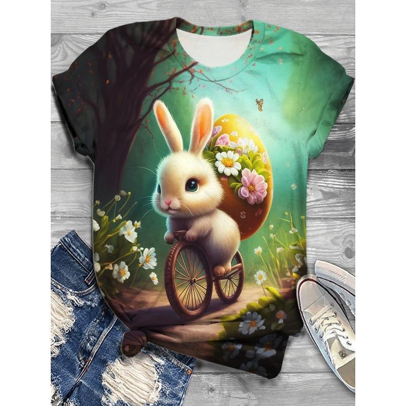 Easter Women's Funny Rabbit Prints T Shirt Short Sleeve Tees Tops 3D Prints O-Neck Shirt Summer Casual Women's Clothing Apparel