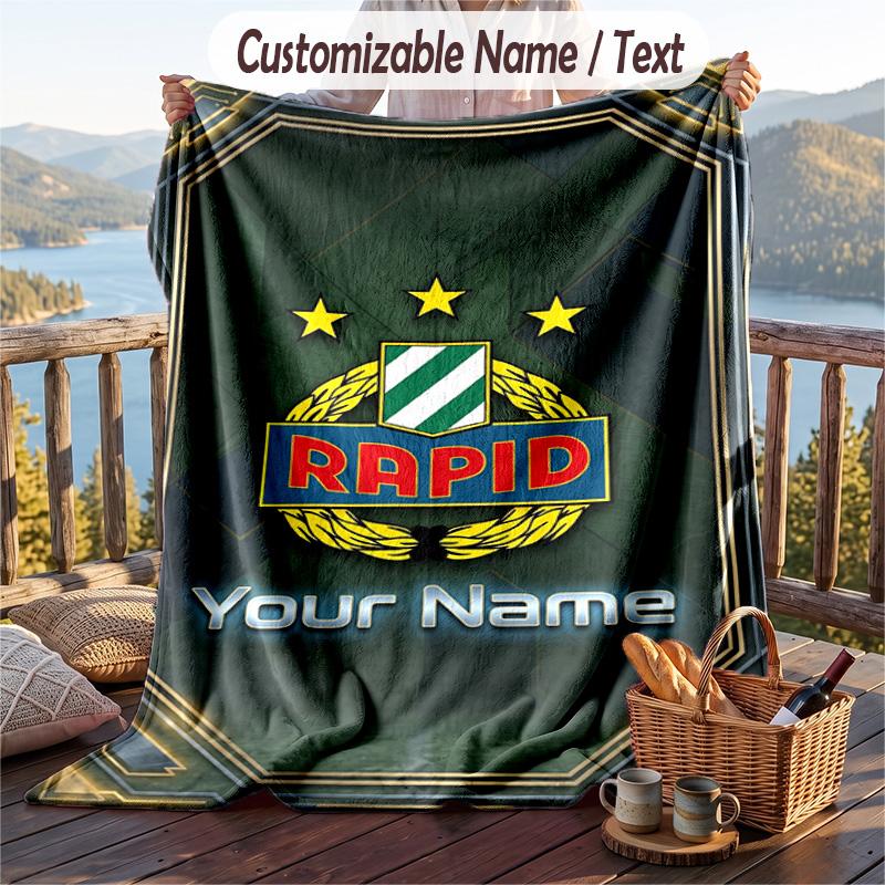 Flannel Blanket Rapid Wien FC Print Custom Name Text Soft Throw for Sofa Bed
